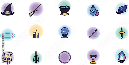 Konstfotografi Magical wizardry and witchcraft icon bundle set featuring occult spells and myst