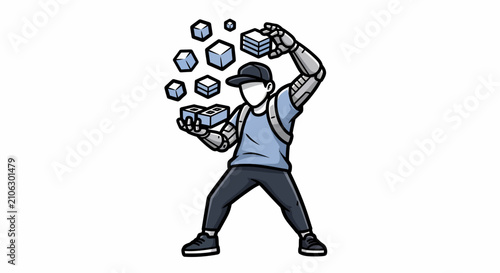Boy Juggling Multiple Shopping Bags Happily.