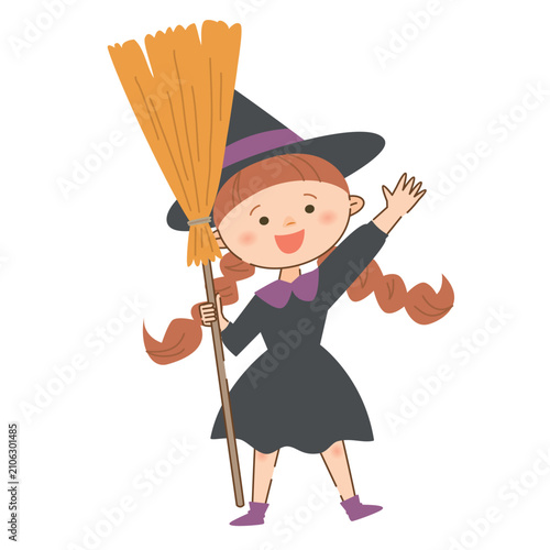 Obraz na płótnie ハロウィンの仮装をした可愛い魔女の女の子のイラスト
