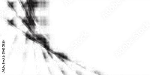 Abstract black and white halftone wave with dotted texture, creating a smooth and modern background.