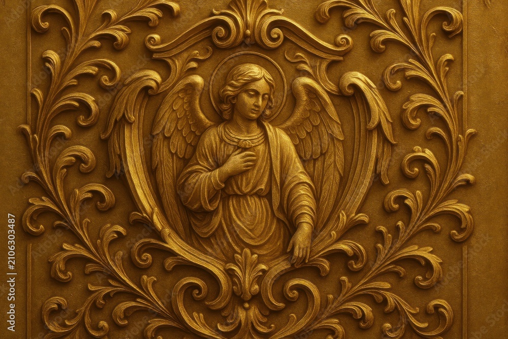 Obraz premium Ornate angelic golden relief artwork background