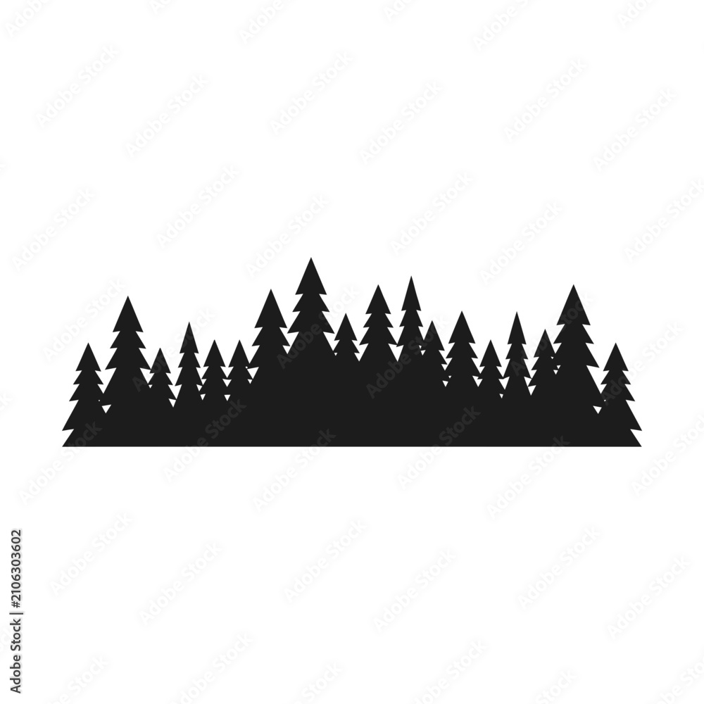 Obraz premium Silhouette of a dense evergreen forest landscape.