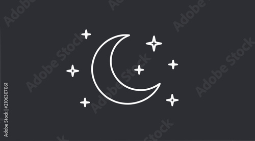 Simple Crescent Moon and Stars Icon Graphic