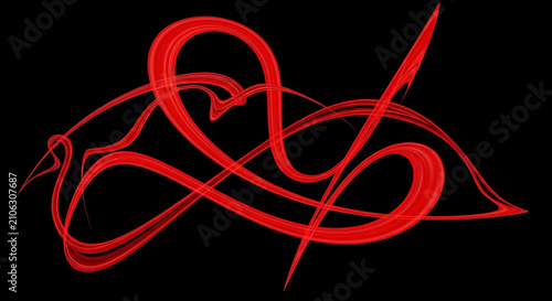 Abstract red heart shape on black background. Artistic love symbol with flowing lines.