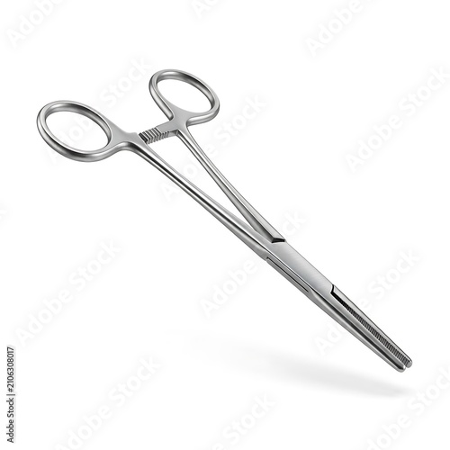 3D surgical forceps icon. Metal medical clamp for hospital surgery procedures.