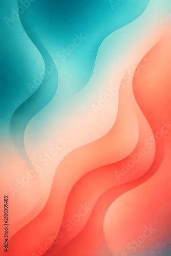 Abstract liquid gradient background with teal and coral flowing organic shapes and soft grain texture for mobile wallpaper