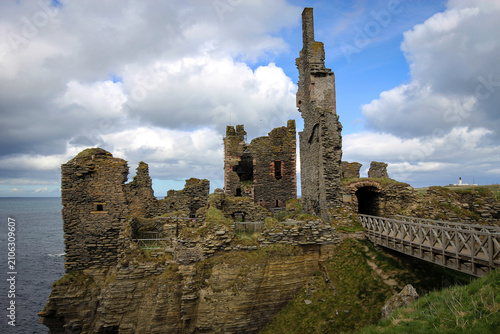 Castle Sinclair Girnigoe ruins view near Wick town, North Scotland