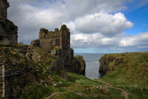 Castle Sinclair Girnigoe ruins view near Wick town, North Scotland
