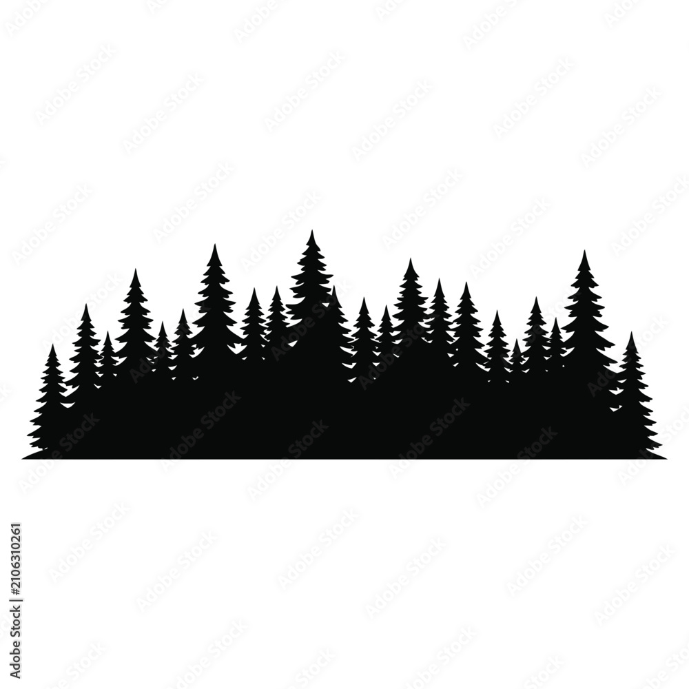 Fototapeta premium Silhouette of a dense evergreen forest landscape 1.