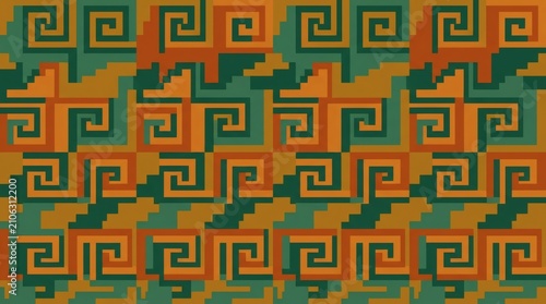 Ancient Mayan geometric pattern background, ethnic Aztec textile design in earthy tones, traditional indigenous tribal motif for fabric and wallpaper