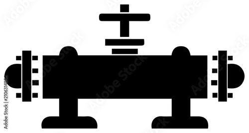 Solid black filled icon of a pipeline pig launcher with industrial technology equipment machinery transport industry resource graphic with energy