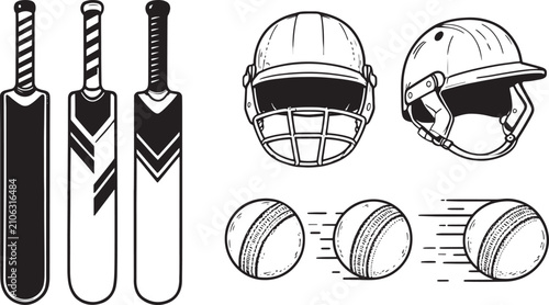 Realistic Cricket Bats Helmets and Leather Balls Equipment Vector