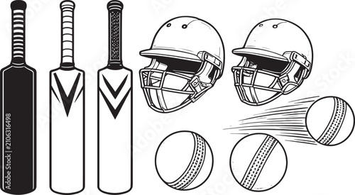 Realistic Cricket Bats Helmets and Leather Balls Equipment Vector
