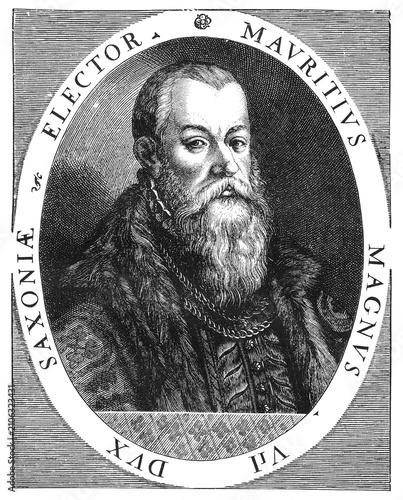 Foto Maurice, Elector of Saxony, in fur-edged coat and ornate doublet, oval frame, old vintage illustration, 1894