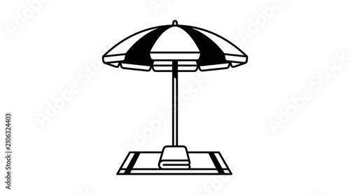 Fotografie Beach umbrella and sunshade mat set in minimalist monoline vector style for summ
