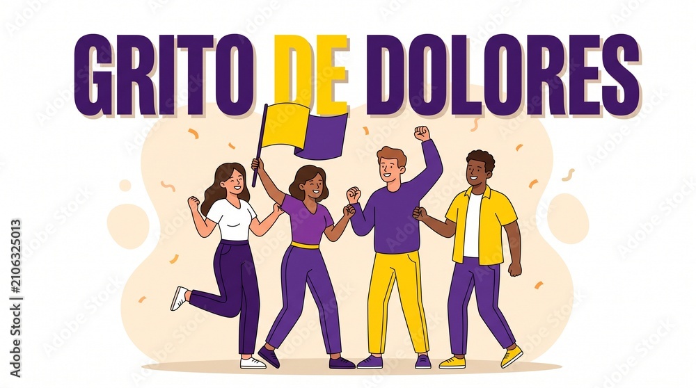 Obraz premium Celebration of Grito de Dolores with Diverse Group Waving Flags and Expressing Unity in Mexico