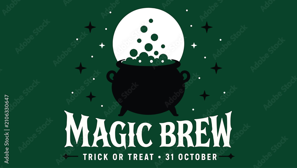 Foto Halloween magic brew cauldron with bubbles and moon vector illustration