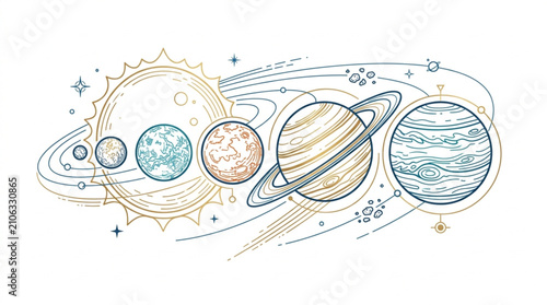 Bild auf Leinwand Hand Drawn Illustration of Solar System Planets.