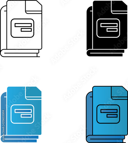 Book and Document Icon – Modern Flat Line Education, Library and File Symbol in Blue Outline Style