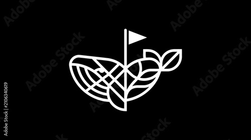 Whale and leaf silhouette flag logo