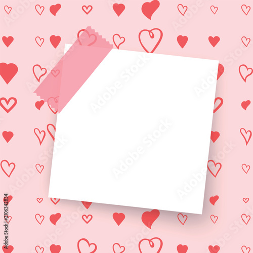 Valentine's Day frame template with hearts pattern and paper craft decor, vector illustration