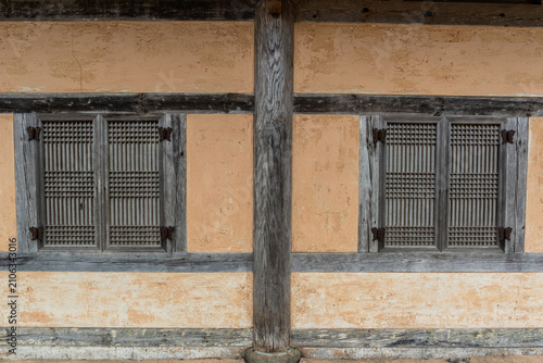 Traditional Korean Wooden Windows on an Old House
