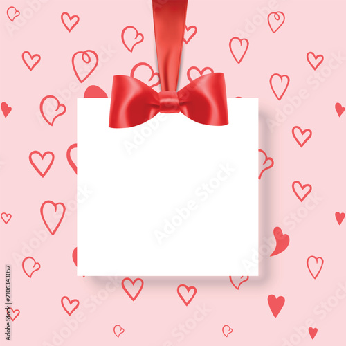 Valentine's Day frame template with hearts pattern and paper craft decor, vector illustration