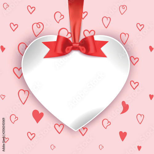 Valentine's Day frame template with hearts pattern and paper craft decor, vector illustration
