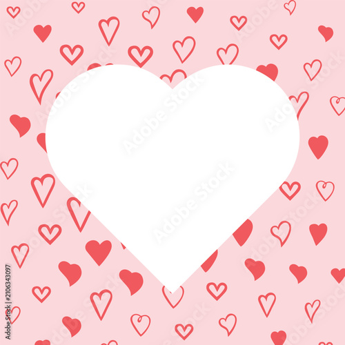 Valentine's Day frame template with hearts pattern and paper craft decor, vector illustration