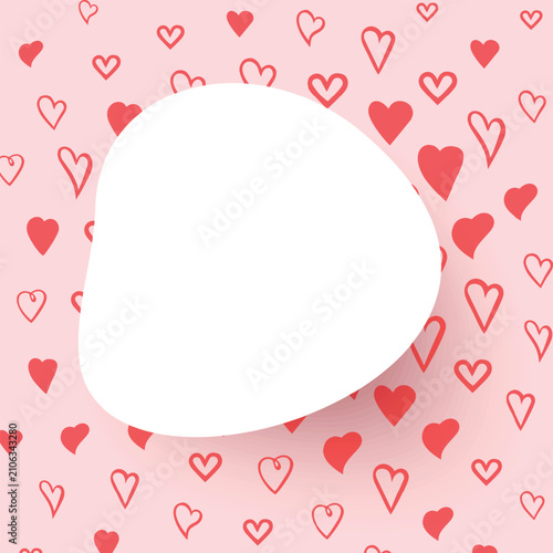 Valentine's Day frame template with hearts pattern and paper craft decor, vector illustration