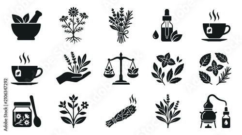 Photos Herbal Remedies And Botanical Elements Black Silhouette Collection