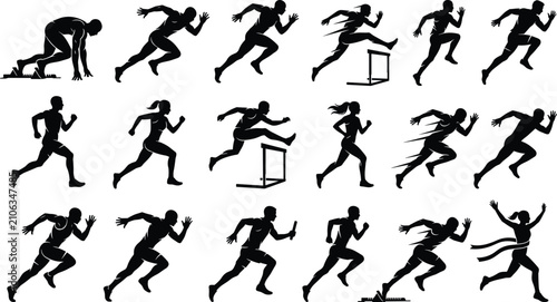 Foto Black athlete running silhouette vector bundle featuring sprint relay hurdle rac