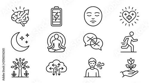 Foto Minimalist line art icons representing wellness and lifestyle concepts