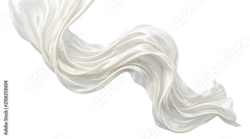 Soft pearl white cloth draped in a graceful wave pattern. A silky smooth textile texture representing lightness and ethereal beauty.
