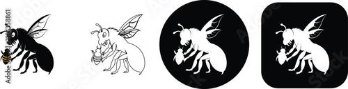 Fotografía Collection of four bee featuring a bee holding another bee, with black silhouett