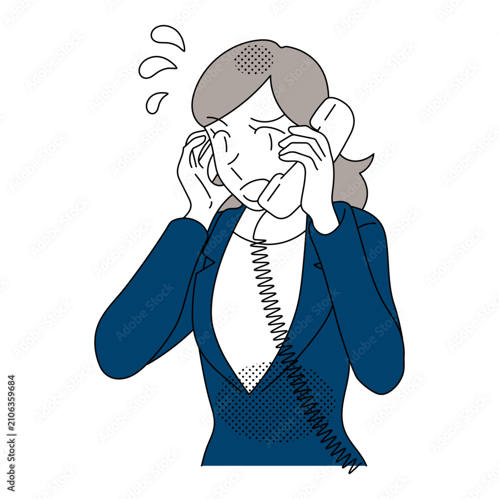 Fototapeta premium Flustered Female Call Center Operator Handling Telephone Support