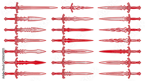 Foto Collection of Fantasy Swords in Red Line Art
