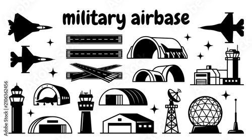 Принти на полотні military airbase facilities featuring fighter aircraft runways hardened shelters