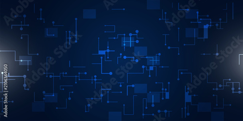 Abstract Blue Circuit Board Technology Background with Digital Network Connection and Electronic PCB Pattern Vector Illustration