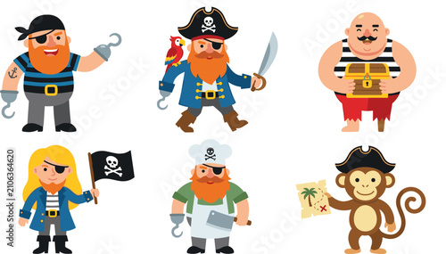 Photography Cute Cartoon Pirate Characters Vector Illustration Collection Set Featuring Capt