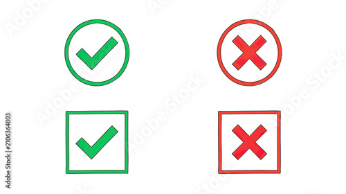 Fotografie Green Checkmarks and Red Crosses Symbols