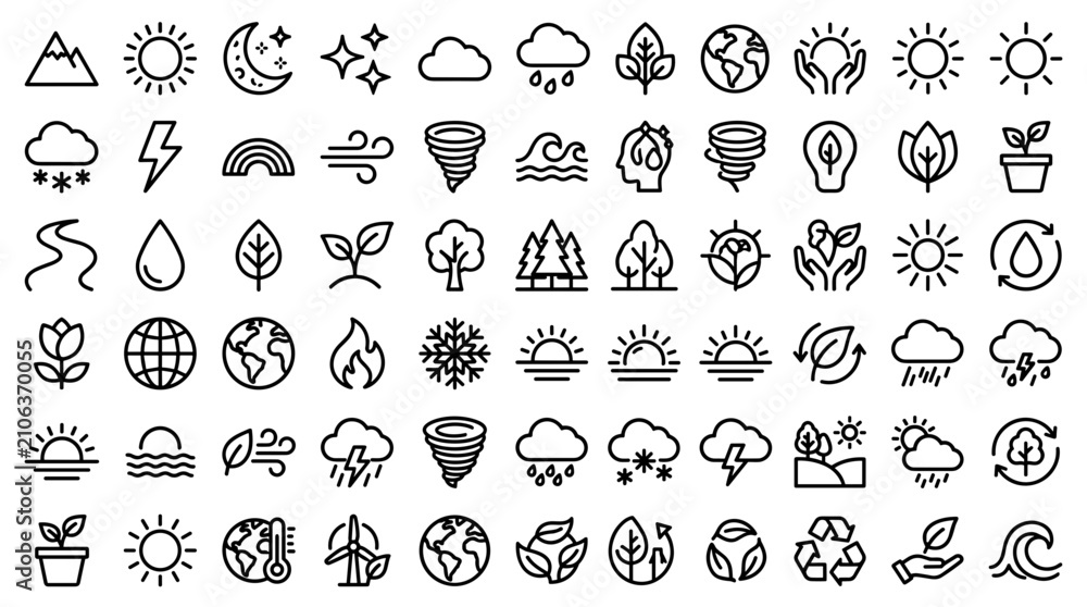 Obraz premium Nature icons, 72 weather line vectors