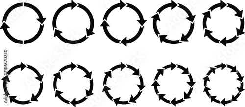 Fotografie Set of circular arrow cycle and process icons featuring rotating workflow symbol