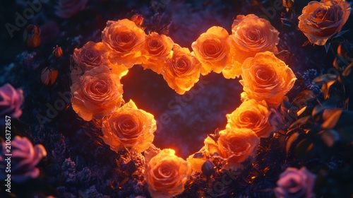 Fiery Heart of Roses in a Dark Garden