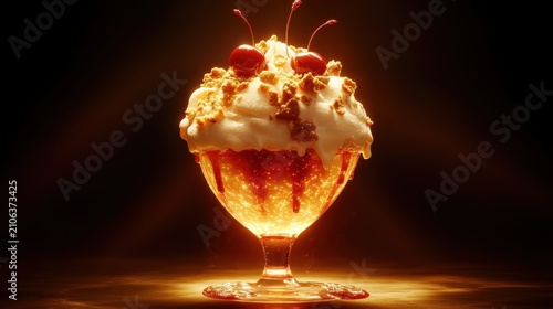 Glowing Ambrosia Sundae with Cherries and Crumble