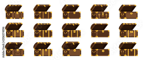 Collection of open vintage treasure chests