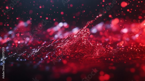 Vibrant Red Liquid Splash with Sparkling Bokeh