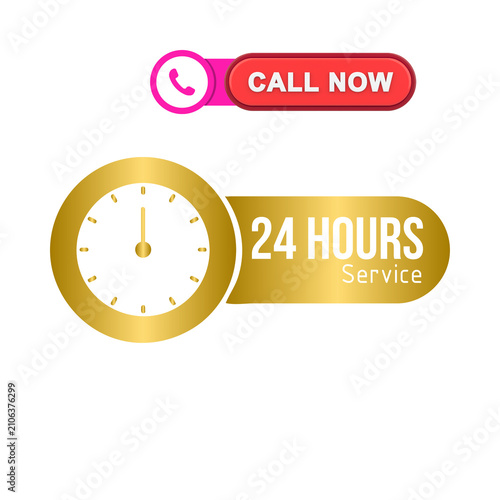 Clock face with text and call to action button vector illustration on a white background