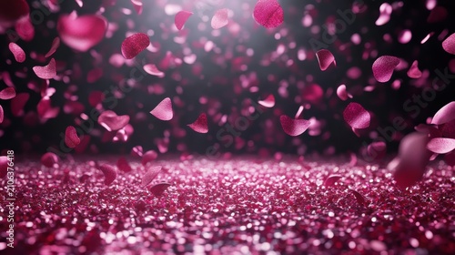 Falling Rose Petals in a Dark Room, Creating a Romantic and Dreamy Atmosphere