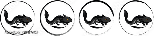 Fotografía Four circular featuring an of a black and grey axolotl, isolated on a white back